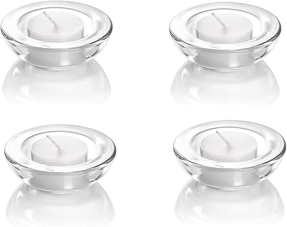 4 Pack,Clear Tealight Candle Holders, 3" Round Chunky Glass Candle Holder