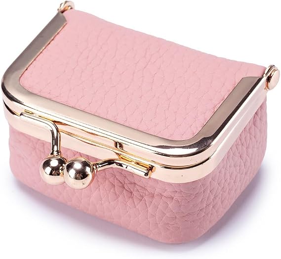 Genuine Leather Mini Jewelry Box, Women Portable Jewelry Case with Kiss Lock, Mini Retro Coin Ring Earring Necklace Travel Organizer