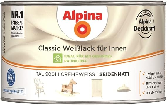Alpina Classic White Interior Paint Cream White (RAL 9001) Satin 300ml