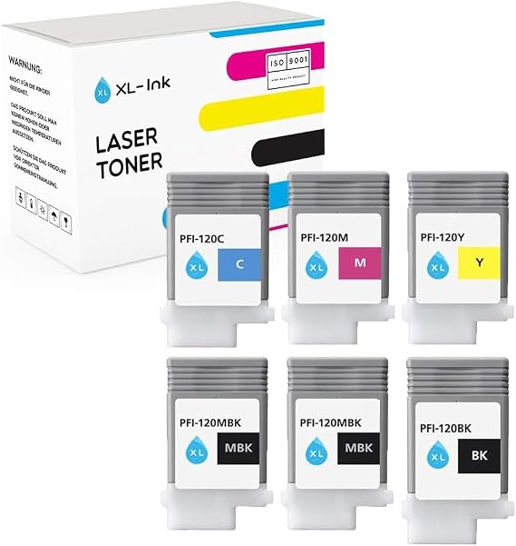 XL-Ink Compatible 6-Pack PFI-120 PFI120 Pigment Ink Tank Replacement for Canon PFI-120 PFI-120MBK PFI-120BK PFI-120C PFI-120M PFI-120Y Ink Cartridge for IPF TM-200 TM-205 TM-300 TM-305 Printer, 6-Pack