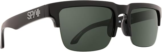 Spy Optic Helm 50/50, Square Semi-rimless Sunglasses, Color and Contrast Enhancing Lenses, Black - Happy Gray Green Lenses