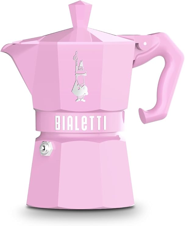 Bialetti - Moka Exclusive: 3 Cups Ocak Üstü Espresso Pişirici - 130ml - Pembe Renk - Alüminyum Gövde - Patentli Güvenlik Valfi - Tüm Ocak Türleri İçin Uygundur (İndüksiyon Hariç)