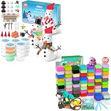 ARTPAR 20 Piece Kids Snowman Craft Set with Air Dry Clay 66 Colors, Kids DIY Christmas Crafts, Christmas Activity Snowman Making, DIY Modeling Clay Set, Gifts for 3-12 Boys and Girls