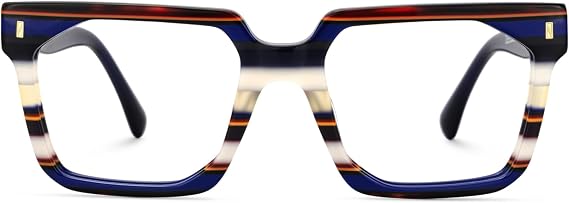 Zeelool Stylish Rectangle Eyeglasses Thick Frame Glasses for women/Men with Non-prescription Clear Lens Laguer ZJGA872500-02 Blue
