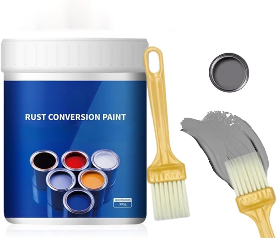 Weatherproof Rust Converter Paint for Metal, 2025 Upgrade 2-in-1 Rust Remover for Primer, Rust Converter and Metal Primer Water Based Paint for Automotive Steel Tile Renovation Gray
