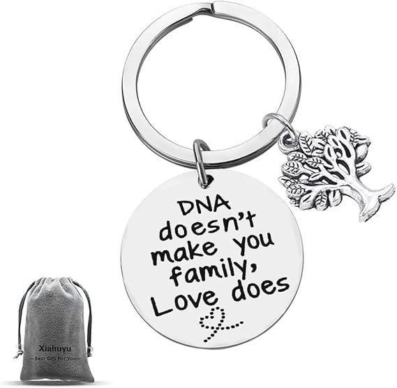 Xiahuyu Step Parent Keychain Gifts DNA Doesn't Make You Family Love does Keychain Step Mom Gift, Step Dad Gift, Adoption Gifts