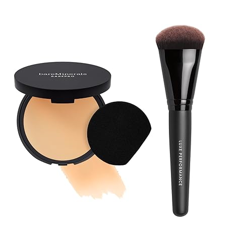 bareMinerals Barepro 24HR Skin-Perfecting Matte Powder Foundation  Luxe Performance Synthetic Face Brush for Flawless Coverage Bundle