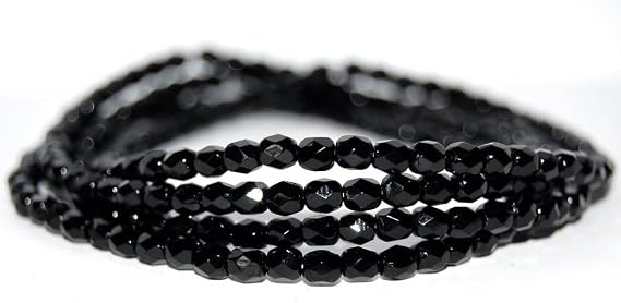 600 pcs Fire Polished Round Faceted Beads Black (23980) 4 x 4 mm Glass Czech Republic