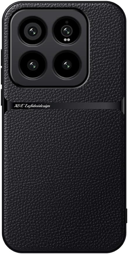 Kepuch Case Compatible for Xiaomi 14 Pro - Litchi Grain Magnetic Holder Built-in Metal Plate Cover Bumper - Black