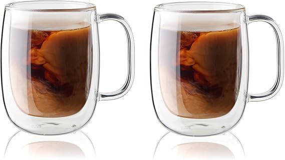 Zwilling Sorrento Double Glazed Handle Set of 2 Coffee Cups, 355 ml, Glass, Clear Glass