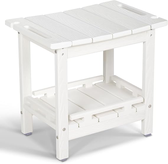 NALONE Corner Shower Stool, HDPE Shower Bench for Inside Shower, Small Shower Chair Seat for Shaving Legs with Storage Shelf, Soap Box and No-Slip Feet (Milk White)
