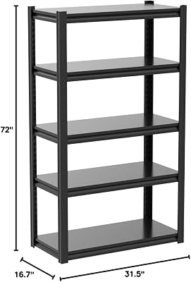 Raybee 72 Garage Storage Shelves Heavy Duty Garage Shelving,Adjustable 2000LBS Capacity 5 Tier Metal Shelving,Heavy Duty Shelving with Metal Shelves,Storage Rack Unit Shelf, 31.5 W x16.7 D x72 H