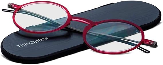 ThinOptics Unisex Adult Glasses Reading, Regular Case / Round Red, 2.00 US