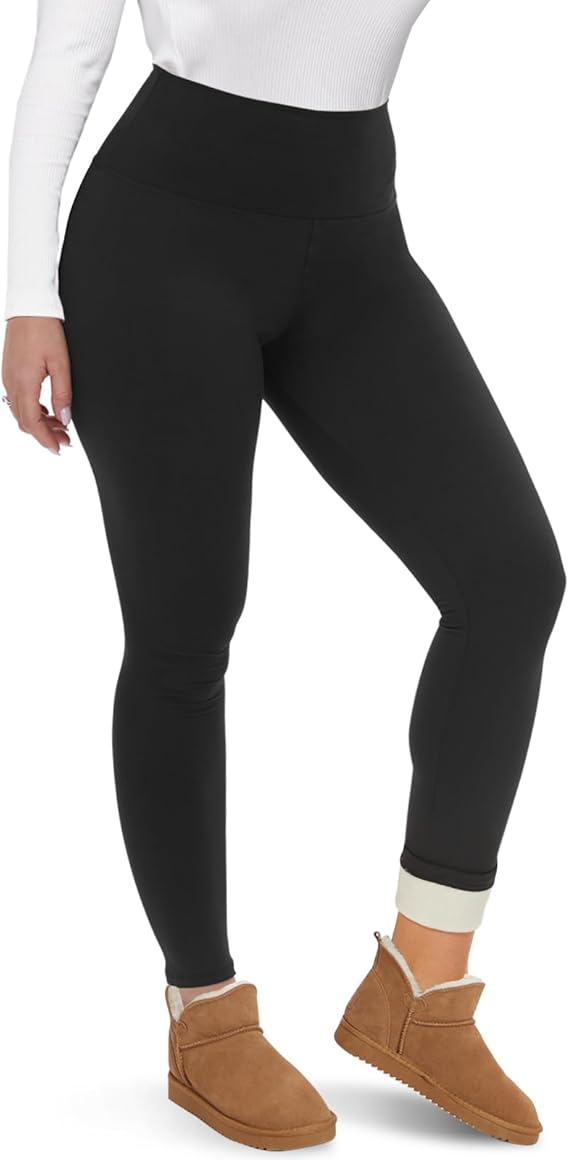 Fleece Lined Leggings Women - Thick Winter Thermal Warm Black Pants | Soft High Waisted Tummy Control Leggings, Winter Clothing for Snow Cold Weather Hiking Travel, Fleece Tights