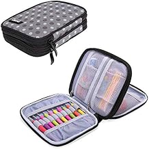 Damero Crochet Hook Case, Organizer Zipper Bag with Web Pockets for Various Crochet Needles and Knitting Accessories, Well Made and Easy to Carry, Medium, Gray Dots (No Accessories Included)