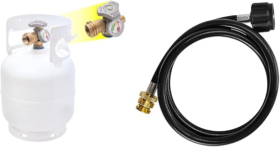 Flame King 5lb Propane Tank with Gauge and 4-Feet Adapter Hose for Grills, Camping, Fishing, Outdoor Activities