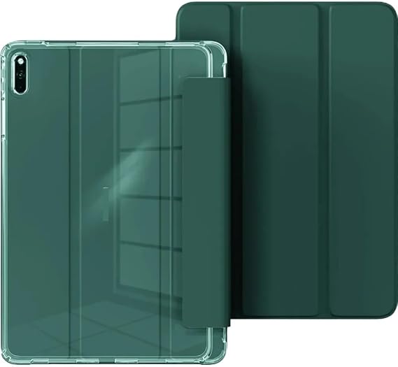 Tablet Cover Suitable for Huawei Matepad 12X 2024 Air 12inch BKY-W00 W10 Trifold Transparent Back Case with Pen Holder(Dark Green,MatePad Air 12 2024)