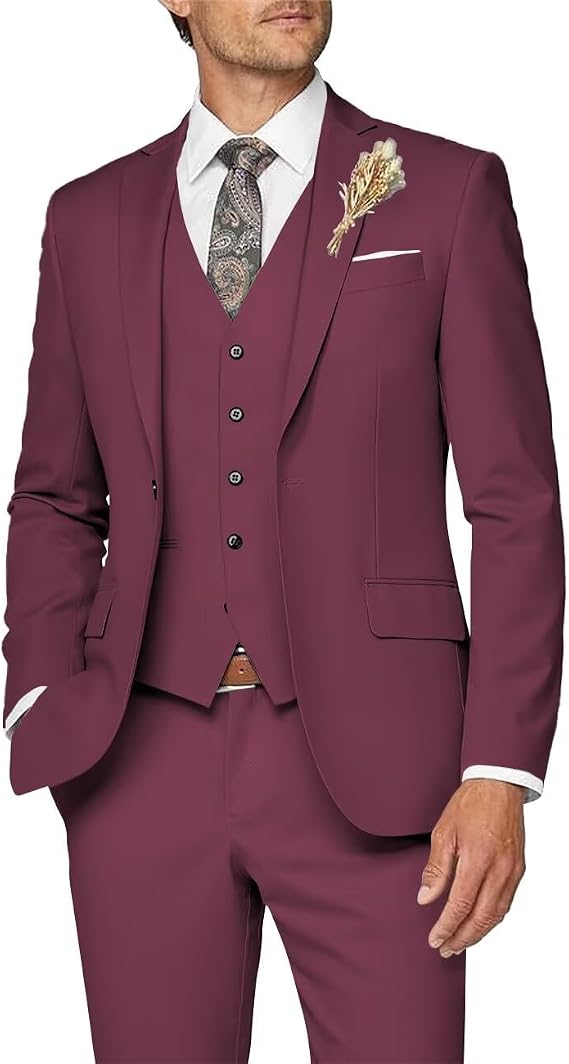 Wangyue Mens Suit 3 Piece Slim Fit Suit for Men Formal Business Suit Wedding Groom Prom Tuxedo Dinner Party