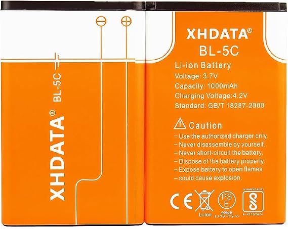 XHDATA BL-5C Battery 3.7V 1000mAh Rechargeable Battery Large Capacity for Radio for Home with Current Protection 2 Pieces (Orange)