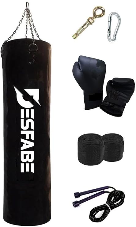 Boxing Star 120x32Cm Zincirli Boks Kum Torbası Siyah+Aparat+Boks Eldiveni+Bandaj+Atlama İpi