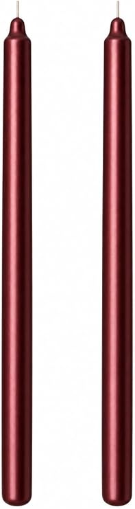2’li Bordo/Koyu Kırmızı Metalik Şamdan Mum Seti 25 cm – Dekoratif İnce Şamdan Mum, Kokusuz Parafin Wax,%100 Pamuk Fitil, El Döküm, Uzun Süre Yanma (~10 Saat), Şık Sofra, Davet, Nişan, Düğün