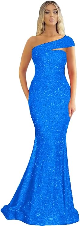 One Shoulder Sequin Mermaid Prom Dresses Long Sparkly Bodycon Sleeveless Sweetheart Formal Evening Wedding Party Gown
