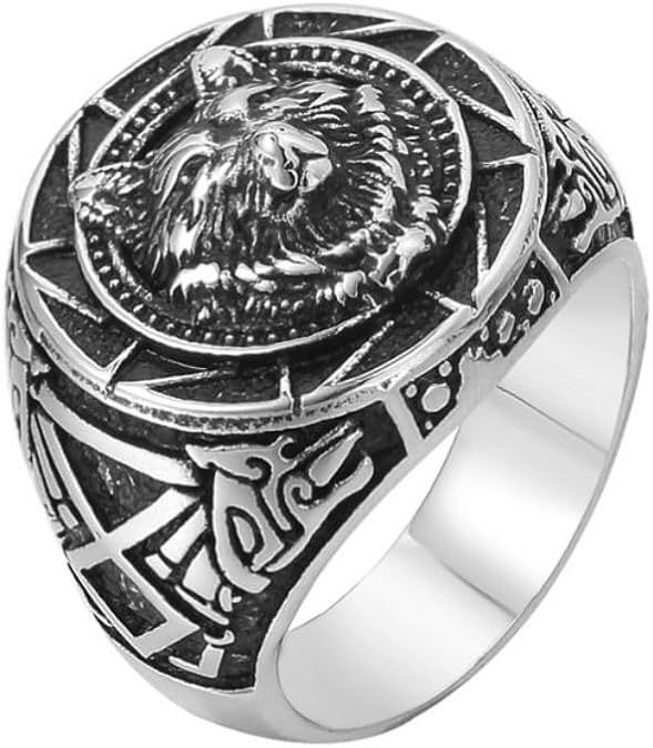 Slavic Wolf Head Ring - Norse Viking Nordic Wolf Totem Amulet Signet Ring for Men