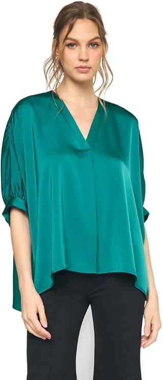 Entro USA Solid Satin Placket Tunic Top Oversized