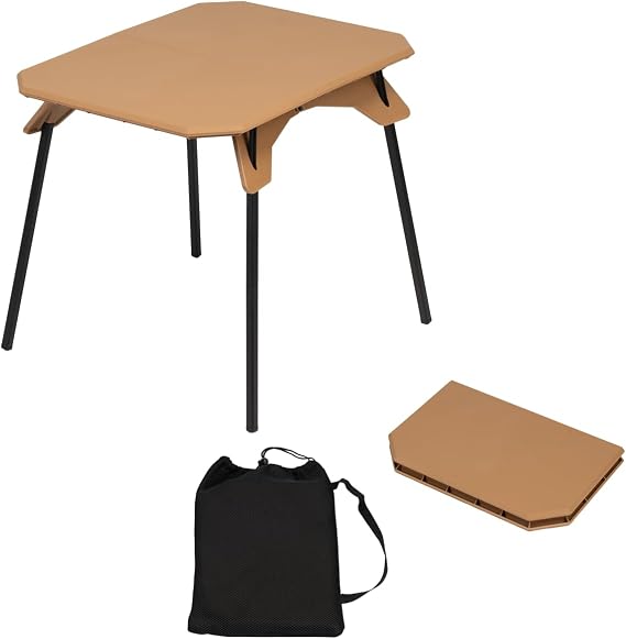 Foldable Camping Table, Portable Dual-Height Adjustable Aluminum Alloy Side Table (3.9"/15.7") with Storage Bag, Suitable for Outdoor Camping, Fishing, Picnics, BBQ, and Hiking (Khaki)