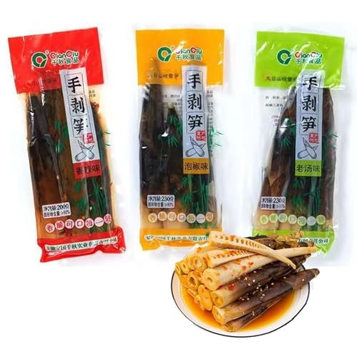 Fresh Hand Peeled Bamboo Shoots ,Crispy Bamboo Shoots With Pickled Chili Peppers, Aged Soup with Pickled Peppers and Tender Vegetables, Spicy Strips Mix Match Taste, 3 Packs660g23oz
