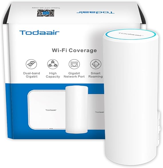 TODAAIR AC1200 Outdoor WiFi Extender | IP44 Weatherproof | Dual Band 2.4GHz 5GHz | Up to 60+ Connections | Covers Up to Least 3300 sq.ft | Repeater Modes for Backyard, Garage