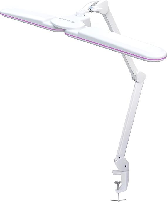 Neatfi Elite HD XL LED Desk Lamp | 3 Light Modes | Non-Polar Dimming | 17 Inches Wide | Eye-Caring Desk Light for Home Office, Drafting, Beauty Shop, Workbench (Pink Ring, CCT with Clamp)