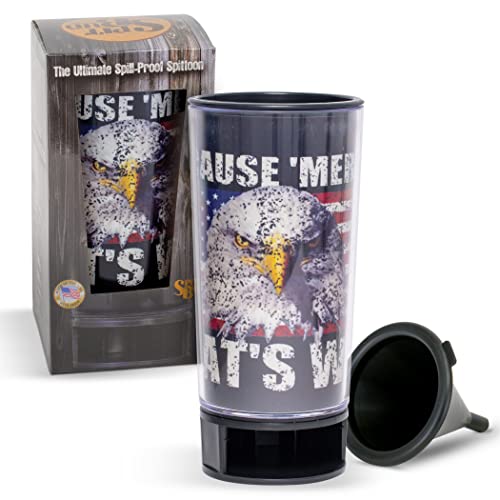 Merica Thats Why by Spit Bud - The Ultimate Spittoon for Chew - Portable Dip & Snuff Cup with Lid, Pop Tab, Spill-Proof Funnel, Can Cutter & Holder - Fit in Cup Holders - Holds 8oz - Made in USA