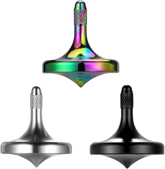 Precision Metal Spinning Top, Well Made Stainless Steel Adult EDC Toy, Perfect Balance Easy to Use Kill Time Efficiently, Long Spin Time Exceed 5 Minutes (3PCS Black+Silver+Iridescent)