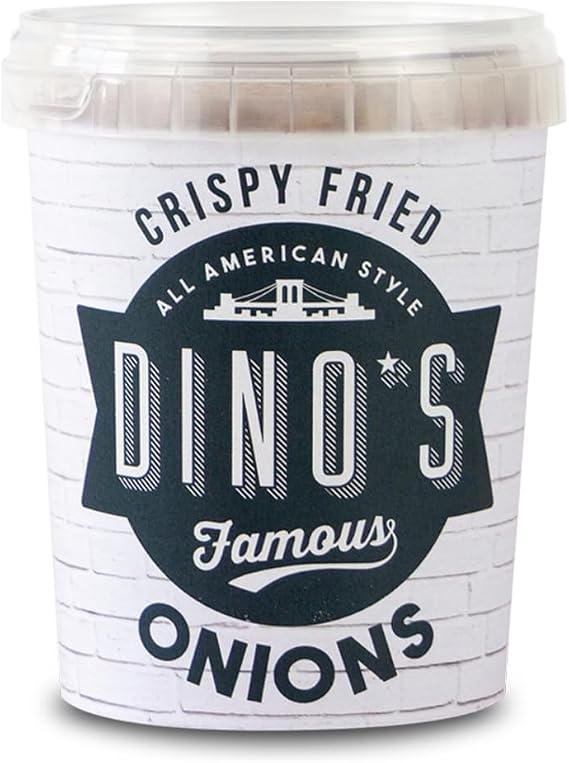 Dino's Famous All American Style Crispy Fried Onions, 150 g | Irresistible Crunch, Rich & Savoury Flavour Topping, Perfect for Burgers, Hot Dogs & Salads, Convenient Ready to Use Tub