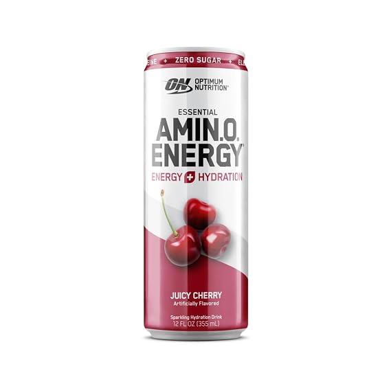 Optimum Nutrition Amino Energy Sparkling Hydration Drink, Electrolytes, Caffeine, Amino Acids, BCAAs, Sugar Free, Juicy Cherry, 12 Fl Oz, 1 count (Packaging May Vary)