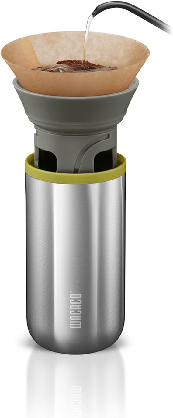 WACACO Cuppamoka kahve demliği, taşınabilir damla kahve makinesi, 10 koni kağıt filtreli kahve makinesi, elle çalıştırılan, paslanmaz çelik kahve demleyici, 10 fl oz