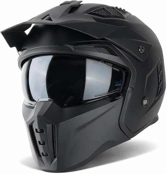 VINZ Kioto Jet Helmet / Streetfighter Helmet ECE 22.06 Approved Motorcycle Helmet Scooter Helmet with Sun Visor / Sun Visor Jet Helmet with Removable Chin Guard