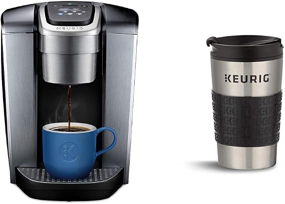 Keurig K-Elite Single-Serve K-Cup Pod Coffee Maker, Brushed Silver & Travel Mug Fits K-Cup Pod Coffee Maker, 1 Count (Pack of 1), Stainless Steel