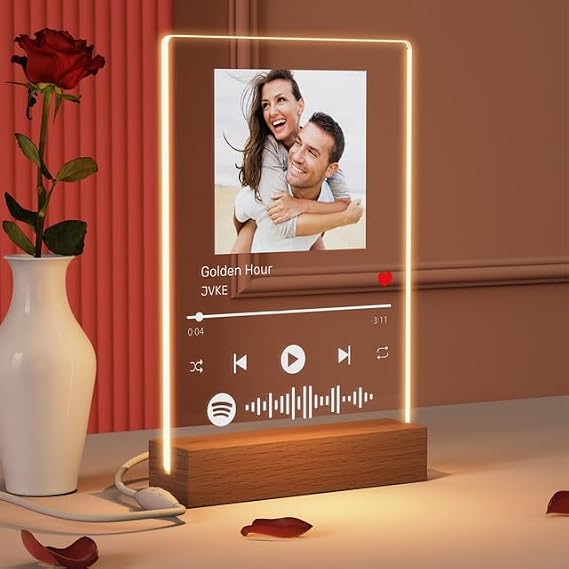 Custom Spotify Plaque, Personalized Spotify Glass Plaque Song Spotify Picture Frame with Light, Custom Music plaque with Picture Customized Gifts for Her Him, Valentines, Birthday, Christmas