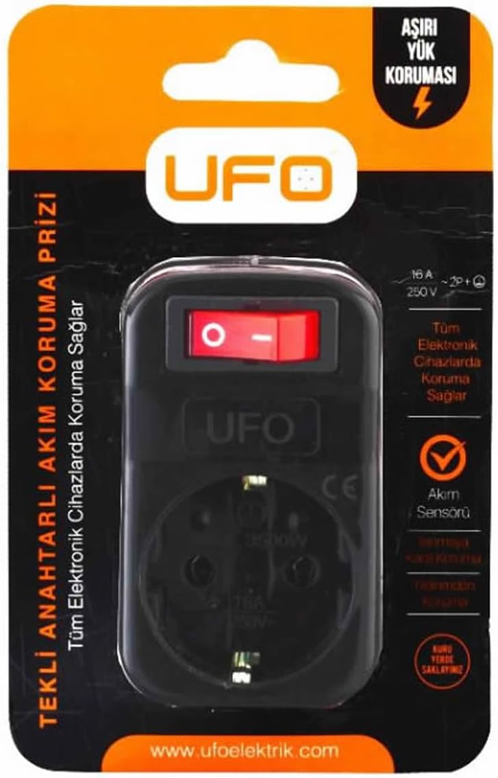 Ufo Single Current Protection Keyed Socket 16a 250v, Max 3500w Overload Protection black