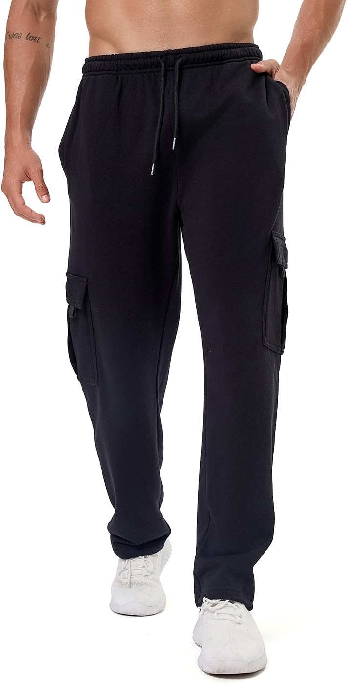 HOOD CREW Mens cotton cargo pants with pockets Long casual casual drawstring trousers