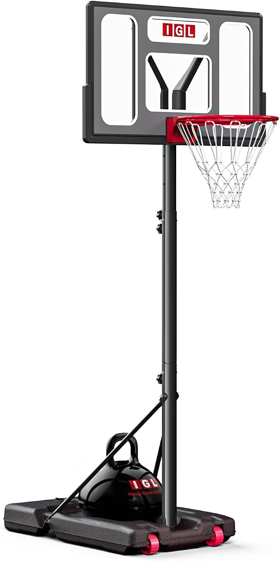 IGL Portable Basketball Hoop Outdoor 40", 3-10ft Adjustable Basketball Goal | Shatterproof PC Backboard, Fillable Base & Extra Anchor, Kids/Teens/Adults/Family. Backyard/Driveway/Garage/Pool