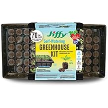 Jiffy 36mm Self-Watering Seed Starting Greenhouse Kit with 70 Plant-Based Expanding Peat Pellets & Water-Wicking Mat