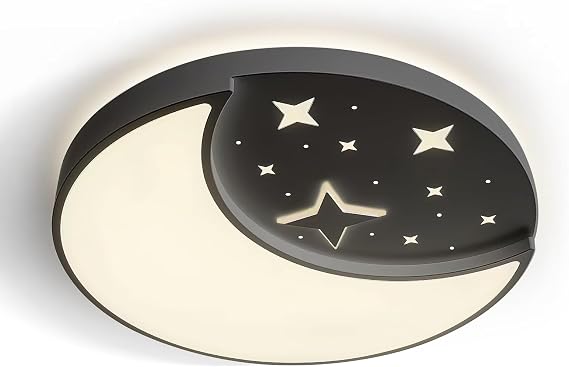 12 Inch Ceiling Light Fixtures, Creative Moon & Star Bedroom Ceiling Lights, 3 Color Temperature Selectable, Dimmable Ceiling Lights for Bedroom,Kids Room Kitchen Dining Room (Black)