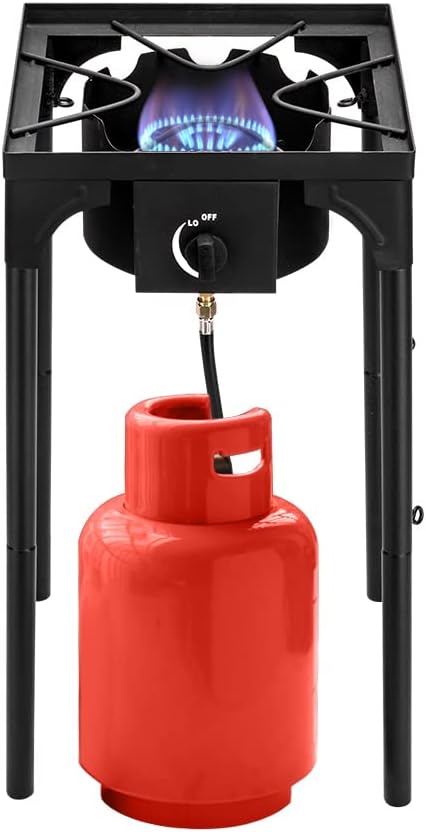 Outdoor Portable Propane Stove Gas Cooker, High Pressure Propane Gas Cooker Portable Cast Iron Cooking Stove Burner with Detachable Legs for Camping, Patio (Single Burner)