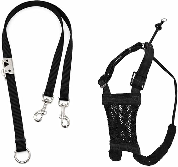 SPORN No Pull Dog Harness, Black, Medium and Leash Splitter for Two Dogs - No Tangle Double Dog Leash Coupler