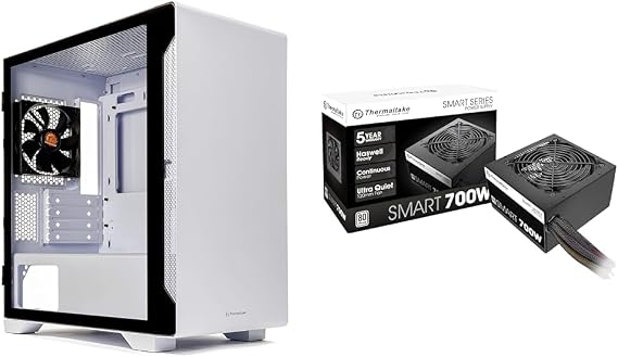 Thermaltake S100 Tempered Glass Snow Edition Micro-ATX Mini-Tower Computer Case & Smart 700W 80+ White Certified PSU, Continuous Power with 120mm Ultra Quiet Fan