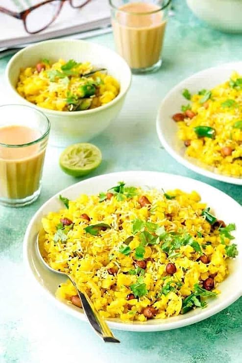 Drops Golden Rice Poha Dry Rice Flakes Flattened Rice Indian Dish Pohay Beaten Rice 450 Gram Poha Breakfast Healthy Diet