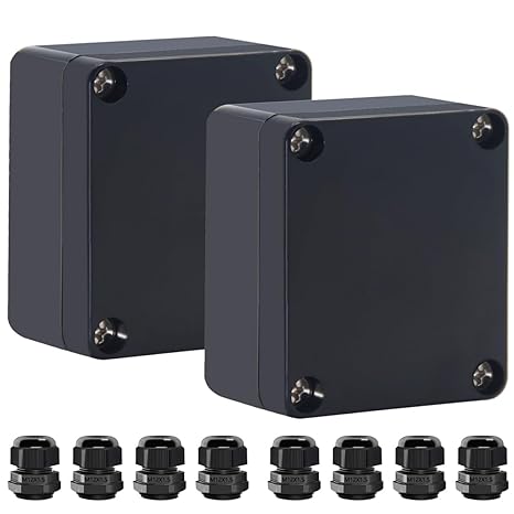 Junction Box IP65 Waterproof ABS Plastic Electrical Project Case Power Junction Boxes, Project Box with 4 PCS M12 Cable Glands 2.5 x 2.3 x 1.3 Inch (63 x 58 x 33mm